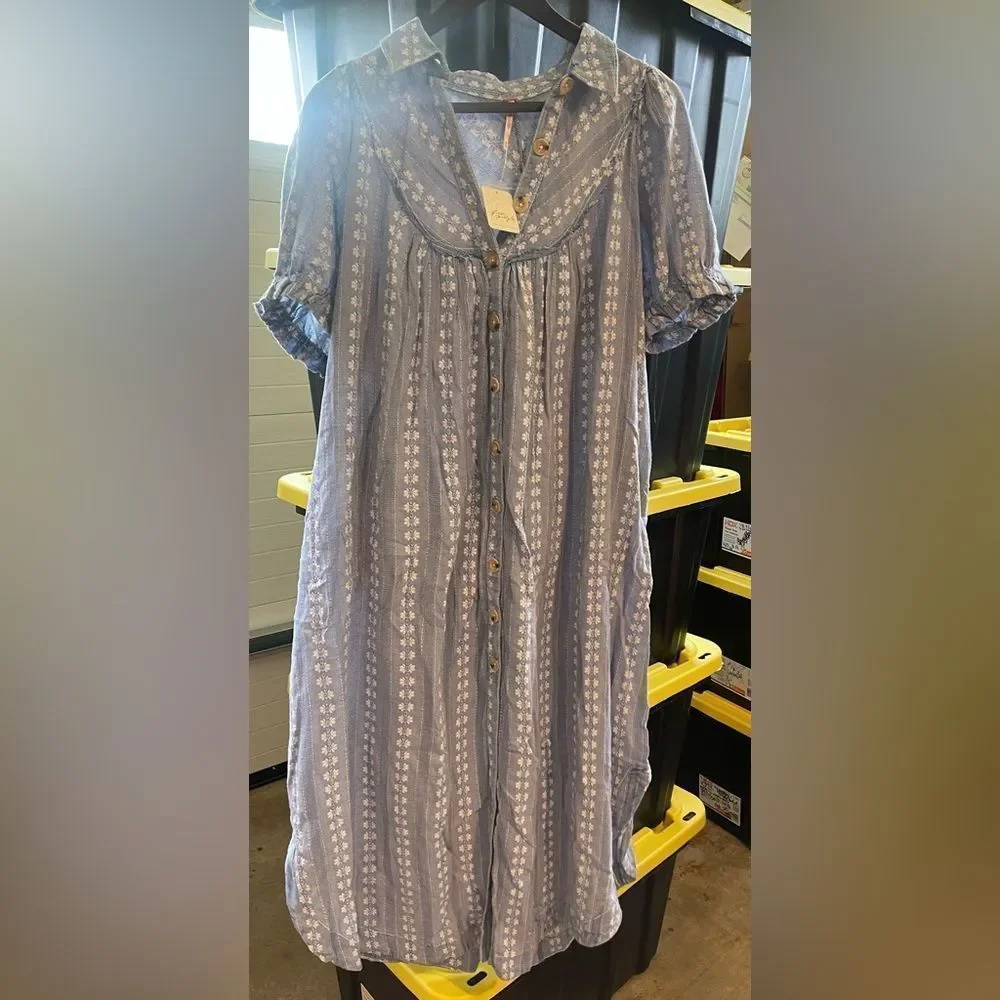 NWT FREE PEOPLE Sz XS RODEO MIDI DRESS EMBROIDERED SHIRT DRESS_8